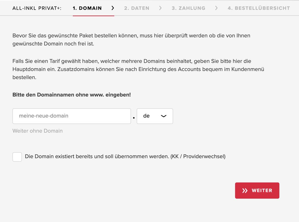 Schritt 2: Domain auf der ALL-INKL Website bestellen oder Providerwechsel anstoßen