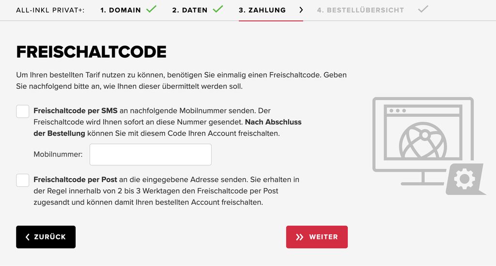 Schritt 4: Freischaltcode per SMS auf der ALL-INKL Website beantragen