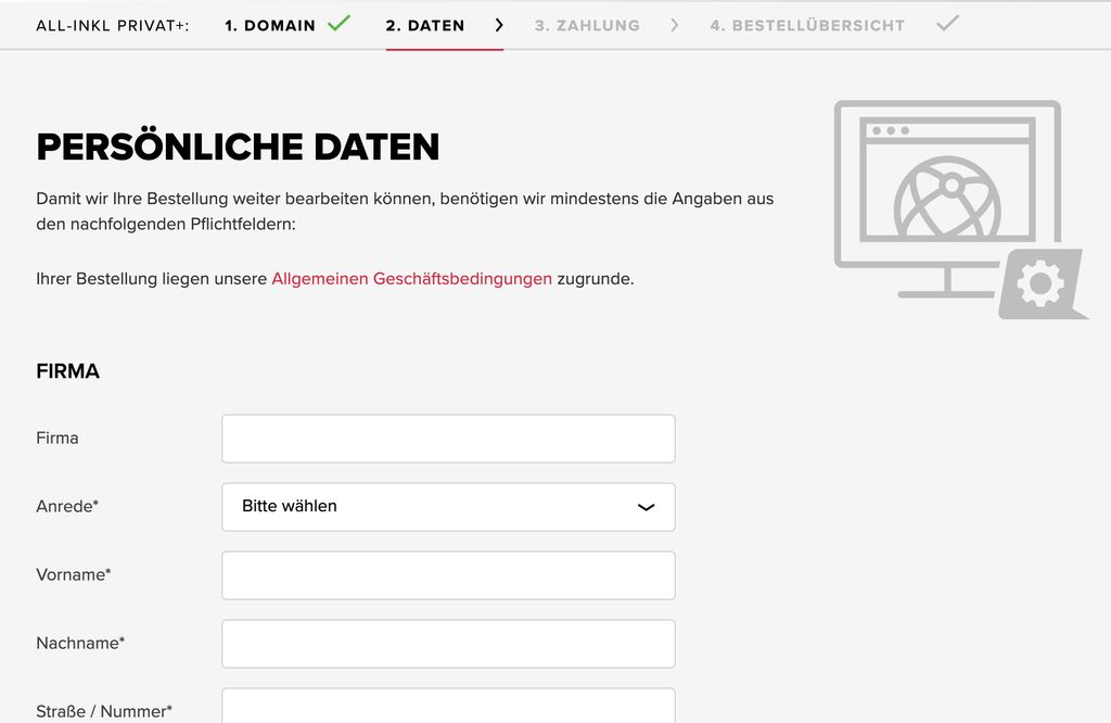 Schritt 3: Persönliche Daten auf der ALL-INKL Website eingeben