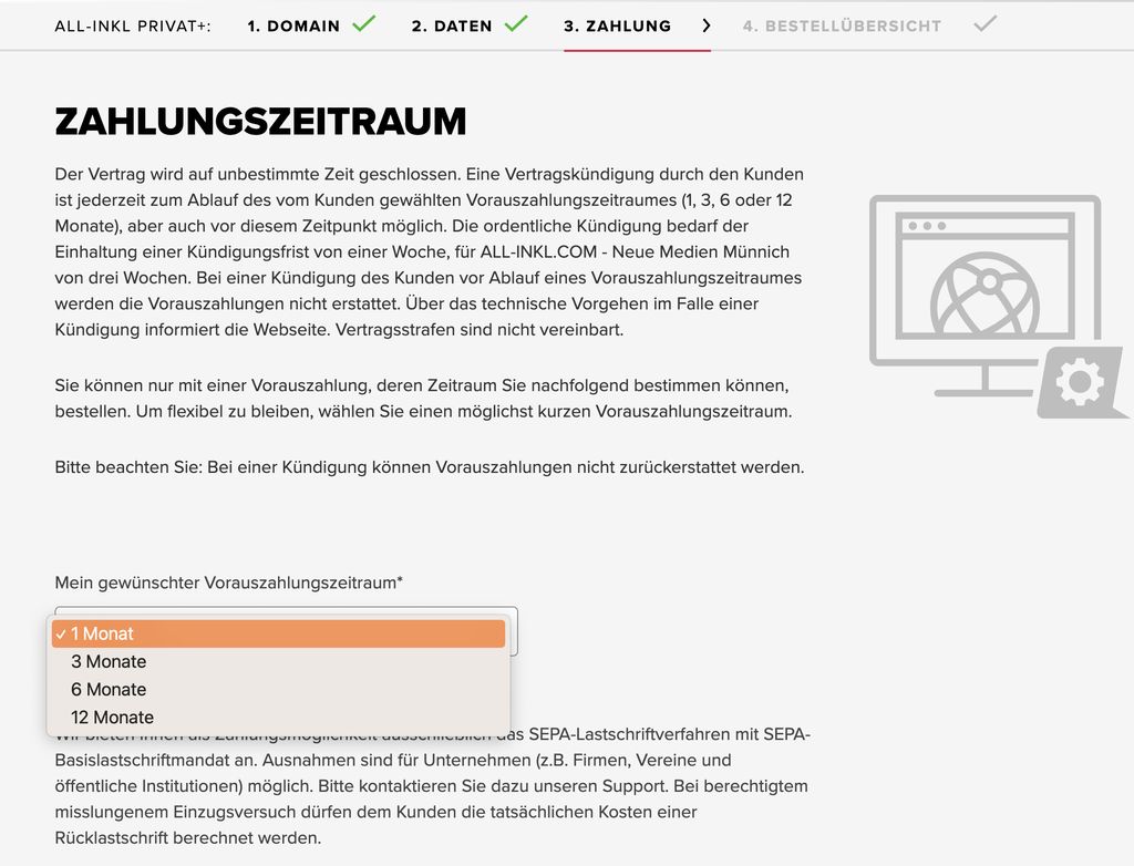 Schritt 6: Zahlungsweise auf der ALL-INKL Website auswählen und Einzugsermächtigung erteilen